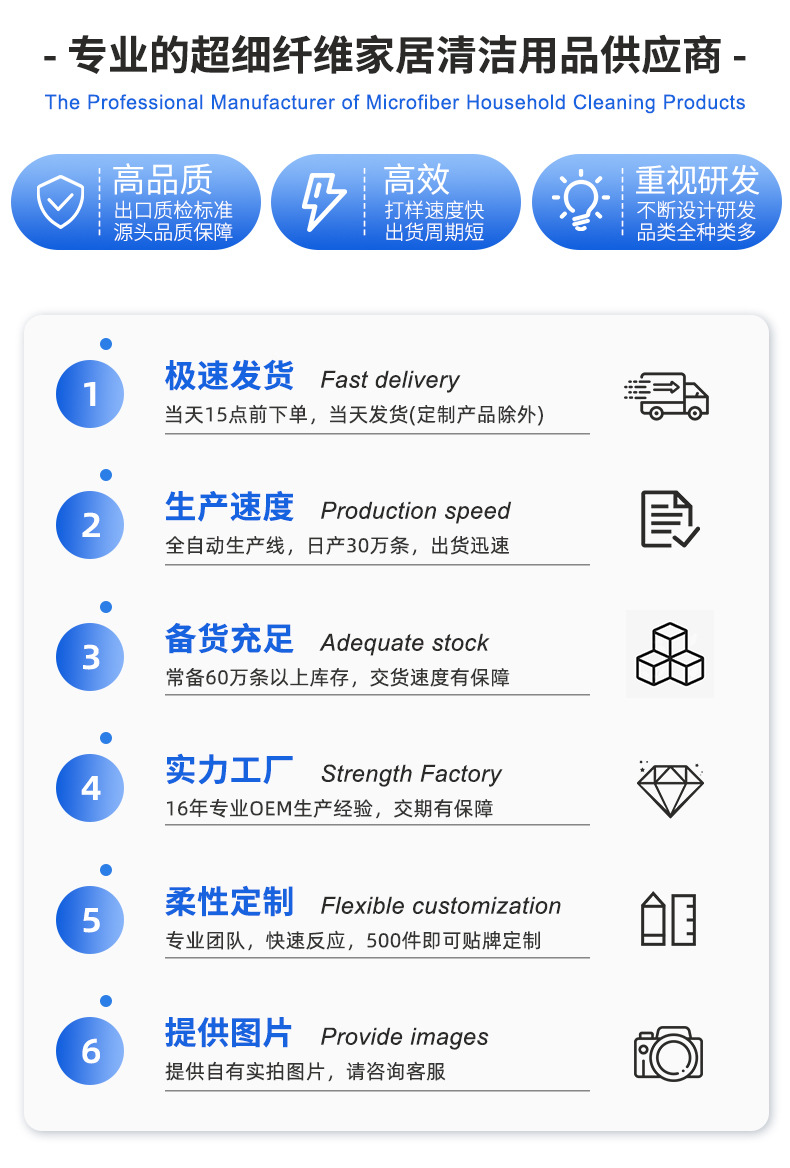 Wholesale of ultra-fine fiber glass cleaning cloths, mirror glasses cloths, water-wiping cloths, and dishwashing cloths in stock from the manufacturer pic 8
