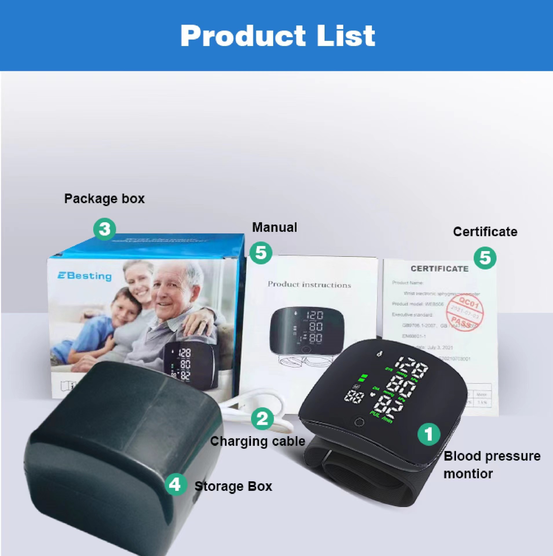 Rechargeable blood pressure monitor with neutral English packaging and fully automatic voice broadcast in multiple languages pic 2