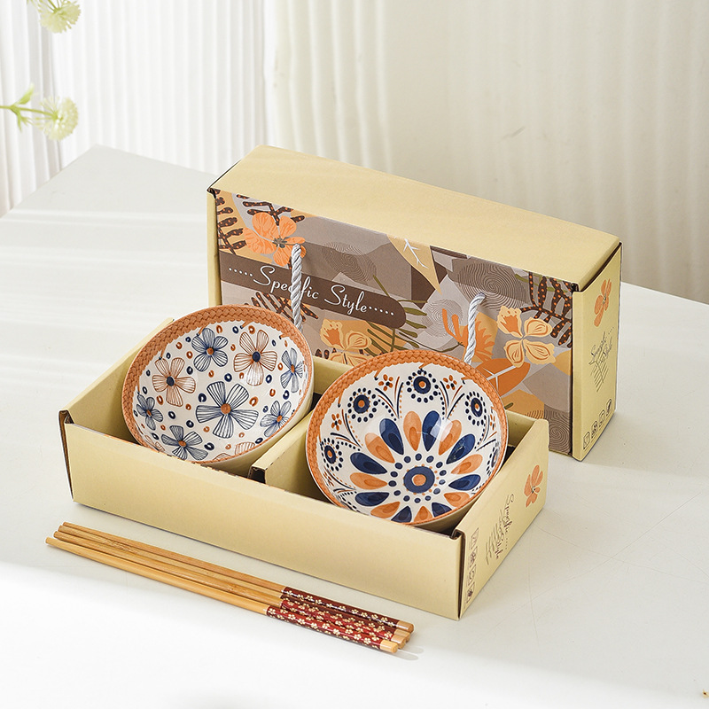 Bamboo weaving bowl and plate sets, Japanese ceramic bowl and plate sets, home rice bowls, opening small gifts, tableware gift sets pic 7