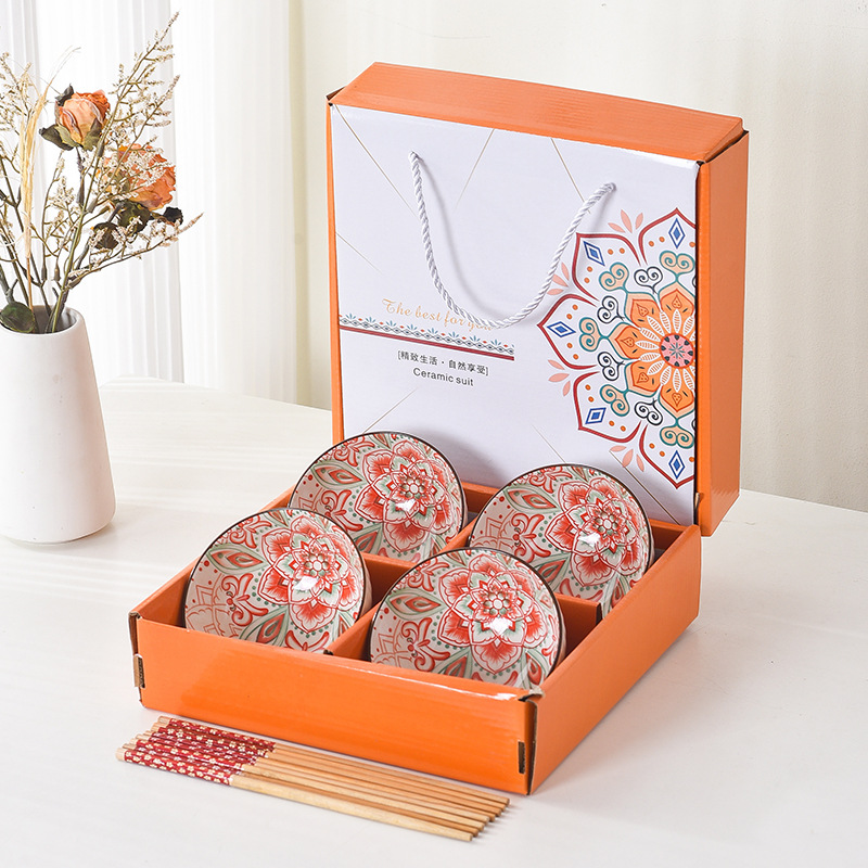 Cross-border foreign trade Bohemian ceramic tableware, bowl and chopstick sets, opening souvenirs, gift bowl sets and tableware sets pic 5