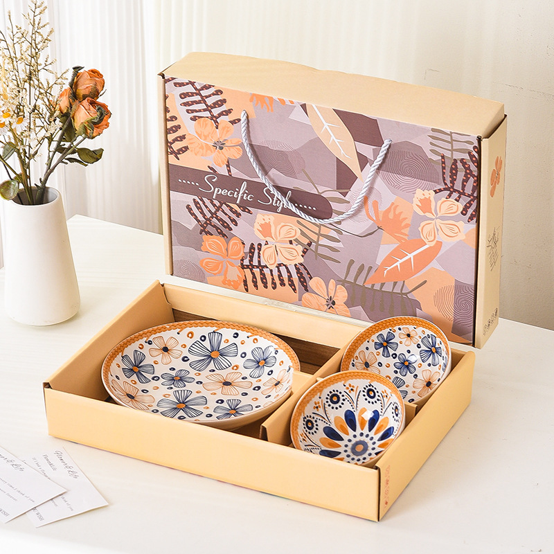 Bamboo weaving bowl and plate sets, Japanese ceramic bowl and plate sets, home rice bowls, opening small gifts, tableware gift sets pic 10