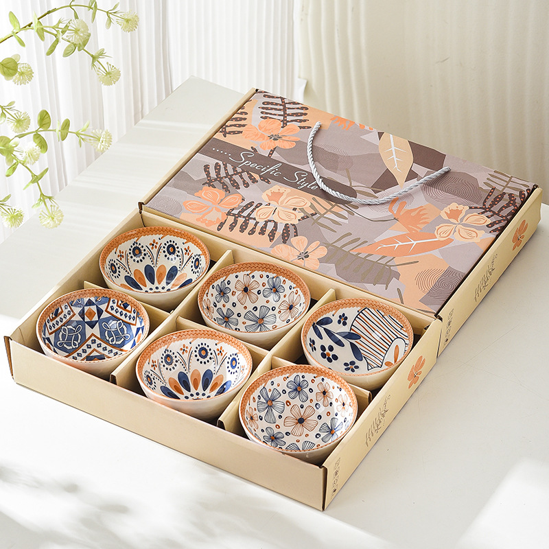 Bamboo weaving bowl and plate sets, Japanese ceramic bowl and plate sets, home rice bowls, opening small gifts, tableware gift sets pic 2