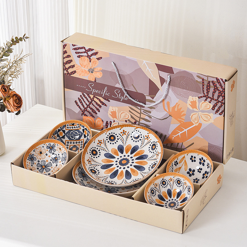 Bamboo weaving bowl and plate sets, Japanese ceramic bowl and plate sets, home rice bowls, opening small gifts, tableware gift sets pic 13