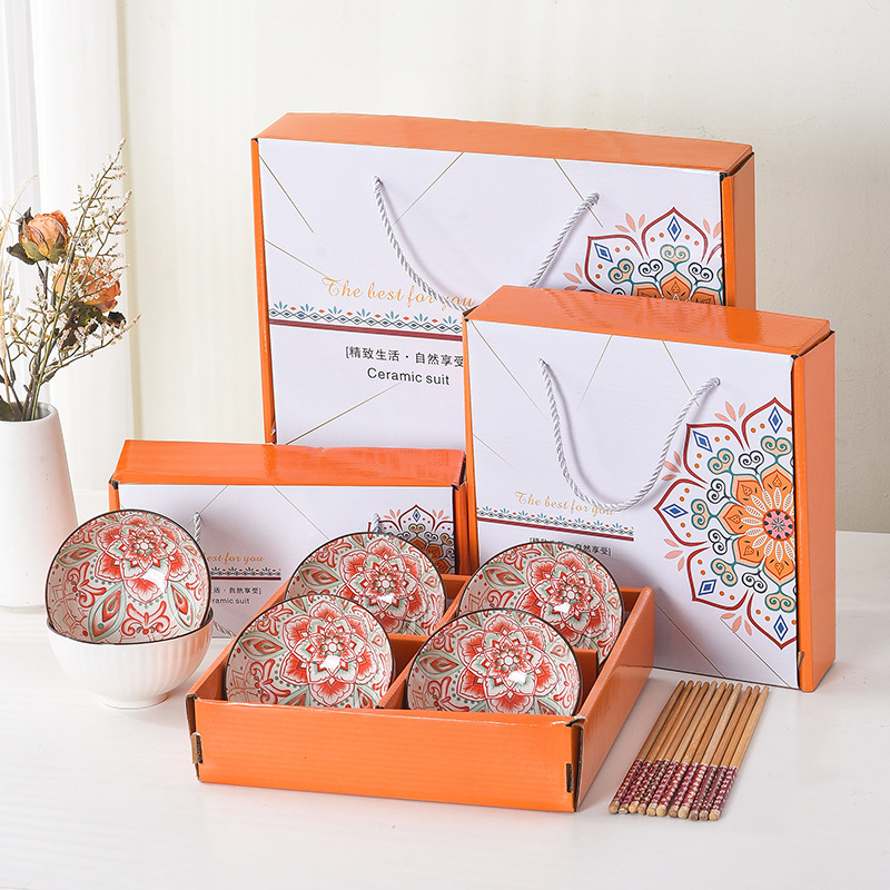 Cross-border foreign trade Bohemian ceramic tableware, bowl and chopstick sets, opening souvenirs, gift bowl sets and tableware sets pic 1