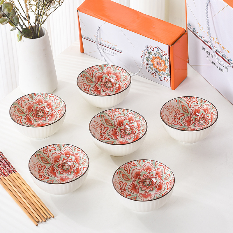 Cross-border foreign trade Bohemian ceramic tableware, bowl and chopstick sets, opening souvenirs, gift bowl sets and tableware sets pic 2
