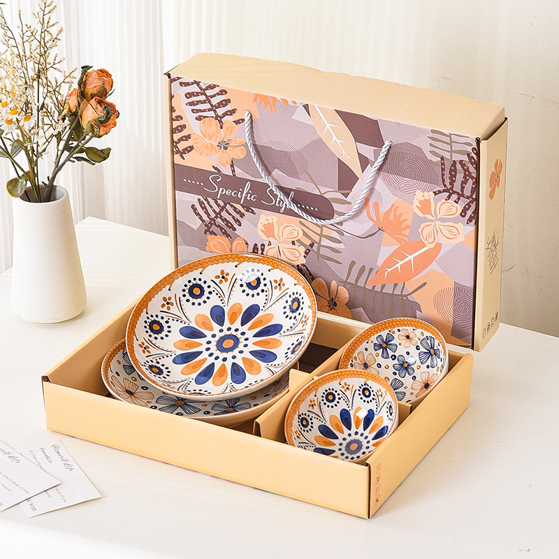 Bamboo weaving bowl and plate sets, Japanese ceramic bowl and plate sets, home rice bowls, opening small gifts, tableware gift sets pic 11