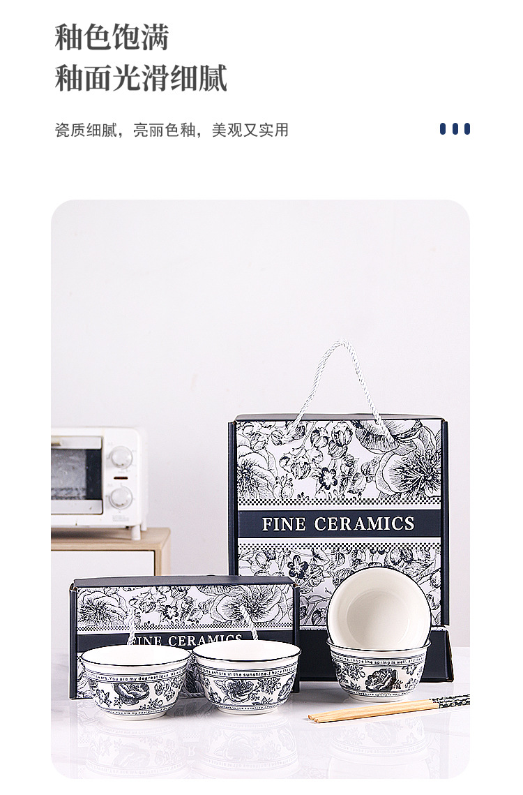 Underglaze color gift bowl set, ceramic tableware bowl gift box set, opening gift event gift bowl and chopstick set, tableware pic 8