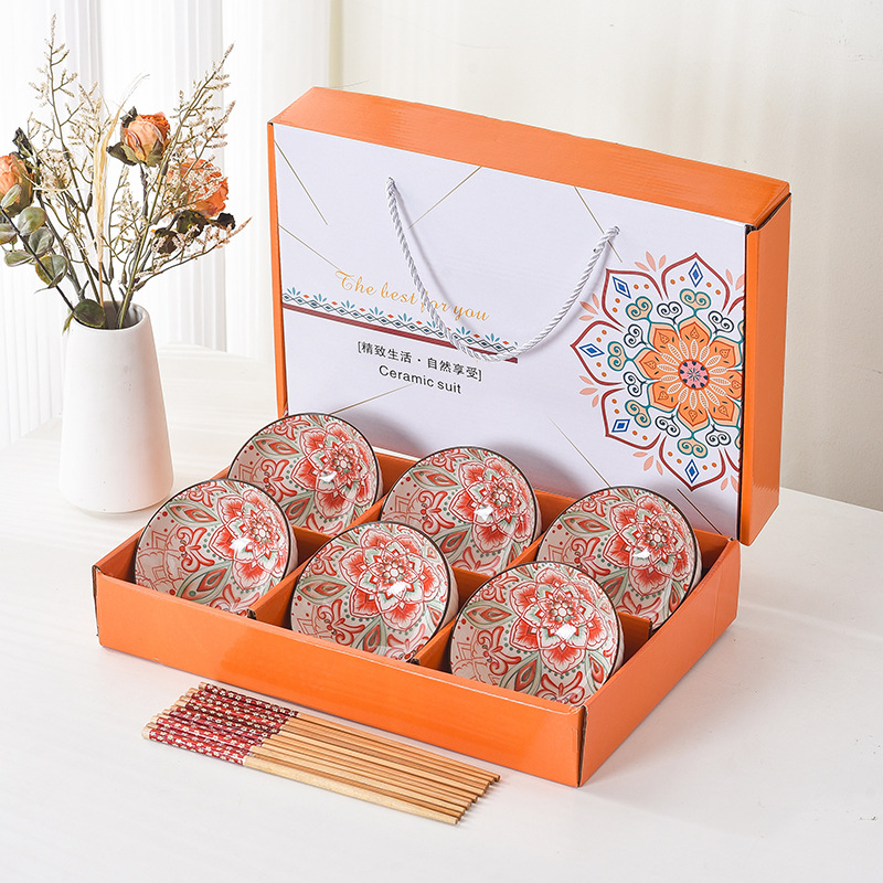 Cross-border foreign trade Bohemian ceramic tableware, bowl and chopstick sets, opening souvenirs, gift bowl sets and tableware sets pic 6