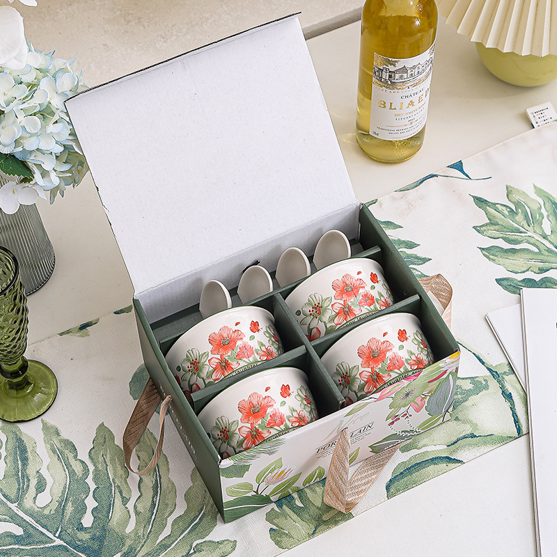 Ceramic tableware, flower-patterned bowl and plate sets, gift boxes, cross-border bowls and spoons, souvenirs, event small gifts, wholesale bowls and utensils pic 3
