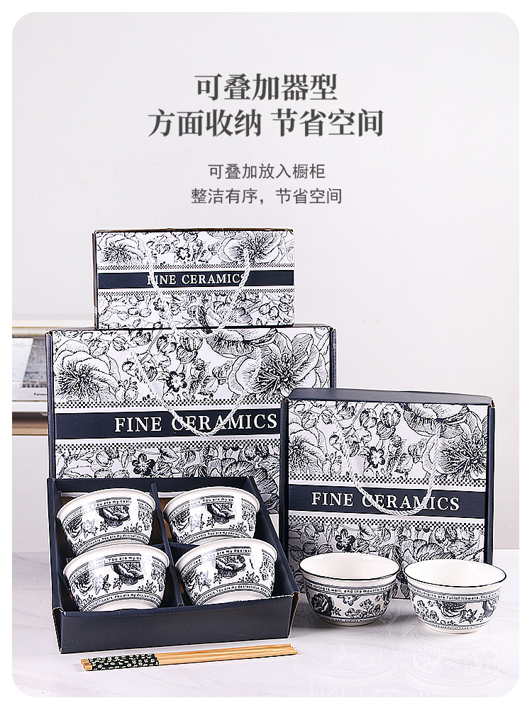 Underglaze color gift bowl set, ceramic tableware bowl gift box set, opening gift event gift bowl and chopstick set, tableware pic 7