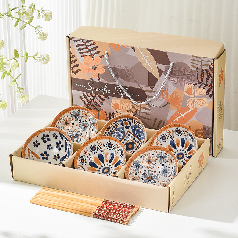 Bamboo weaving bowl and plate sets, Japanese ceramic bowl and plate sets, home rice bowls, opening small gifts, tableware gift sets pic 9