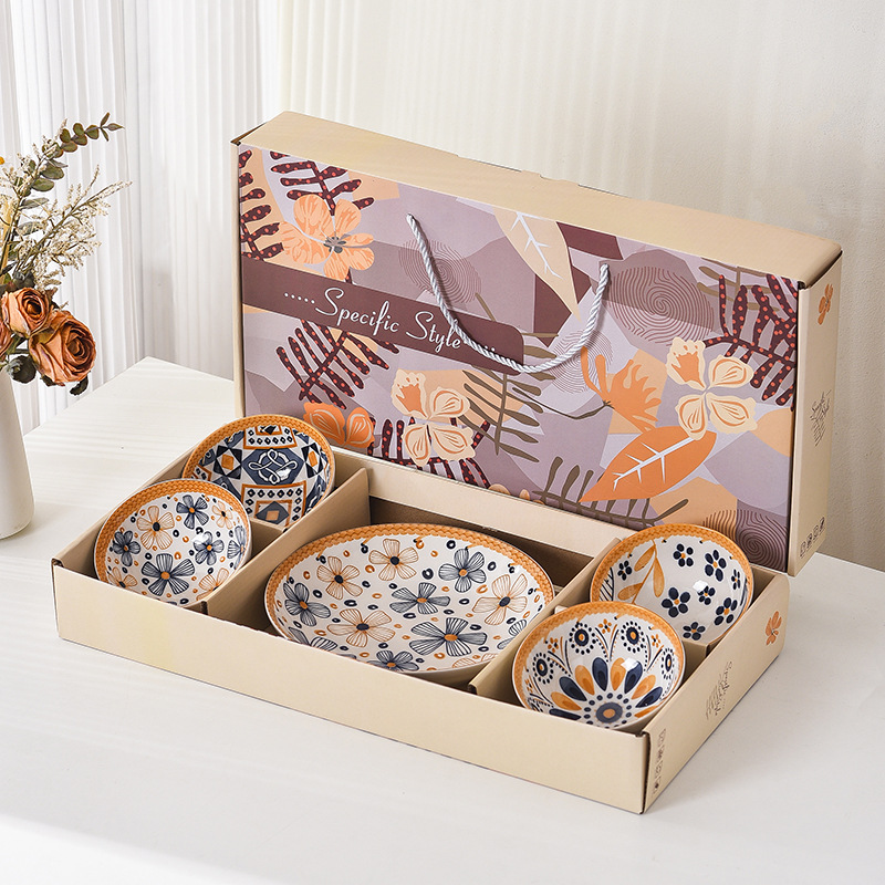 Bamboo weaving bowl and plate sets, Japanese ceramic bowl and plate sets, home rice bowls, opening small gifts, tableware gift sets pic 12