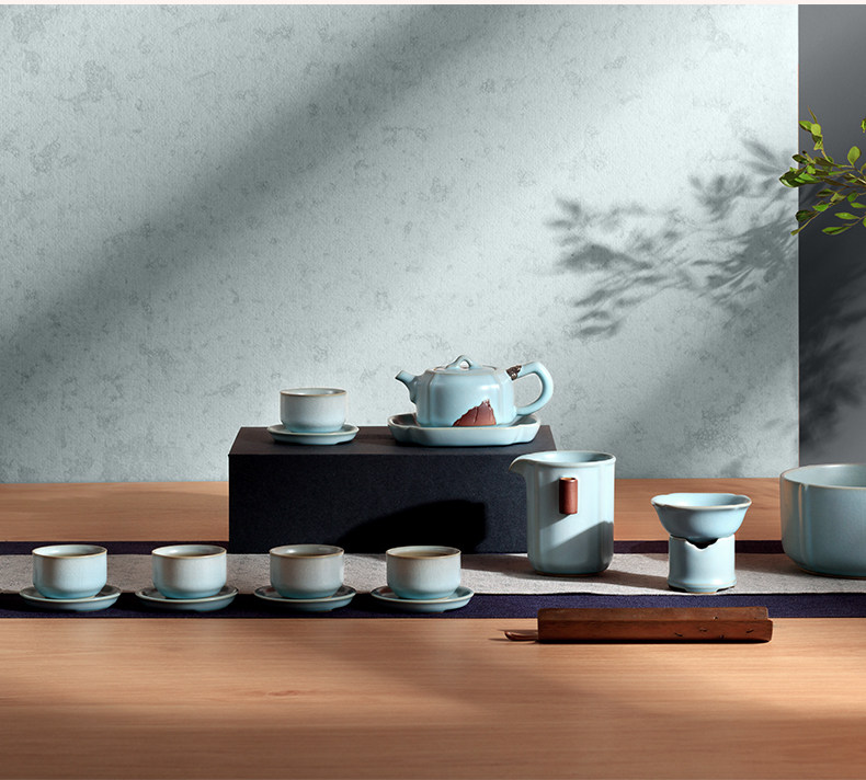 Taiwan Lu Bao Antique Ru Kiln Tea sets, high-end home and office tea set, Rain Over Sky Green Tea Set Gift box pic 14