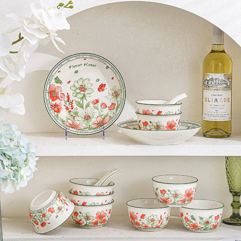 Ceramic tableware, flower-patterned bowl and plate sets, gift boxes, cross-border bowls and spoons, souvenirs, event small gifts, wholesale bowls and utensils pic 8