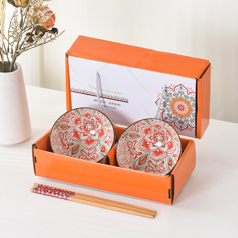 Cross-border foreign trade Bohemian ceramic tableware, bowl and chopstick sets, opening souvenirs, gift bowl sets and tableware sets pic 4