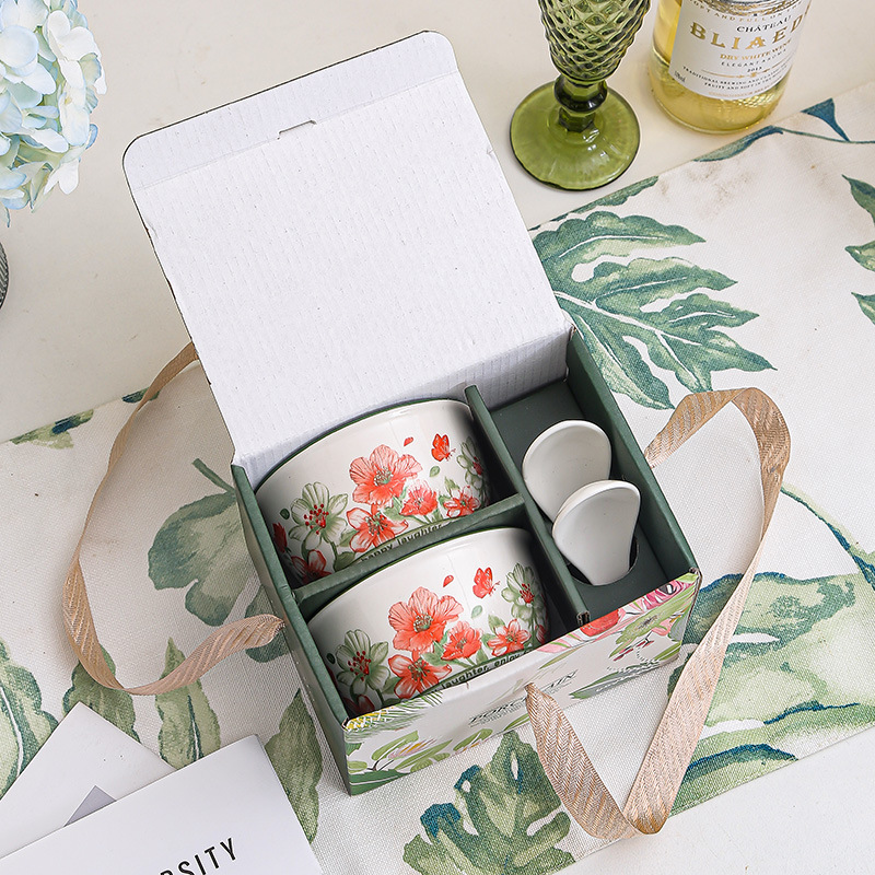Ceramic tableware, flower-patterned bowl and plate sets, gift boxes, cross-border bowls and spoons, souvenirs, event small gifts, wholesale bowls and utensils pic 2
