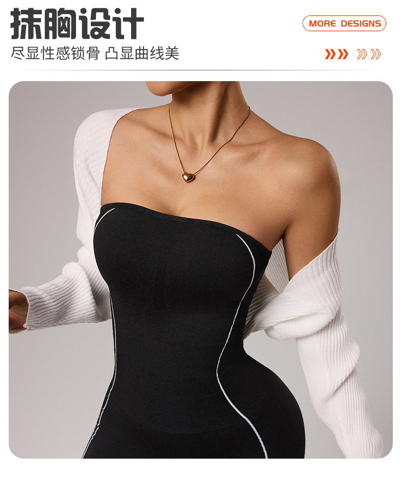 跨境一字肩抹胸式滴胶防滑运动连体裤女后V腰修身收腹提臀连体衣详情3