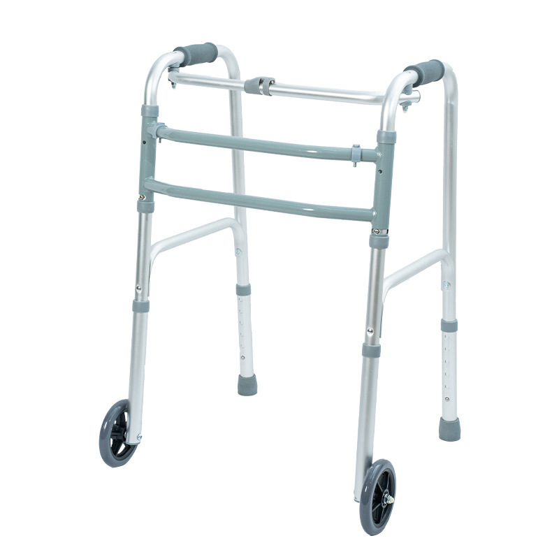 The elderly walking aid is made of lightweight aluminum alloy with anti-slip wheels and adjustable height. It is a folding learning walker and a walking stick. It is a rehabilitation device pic 4