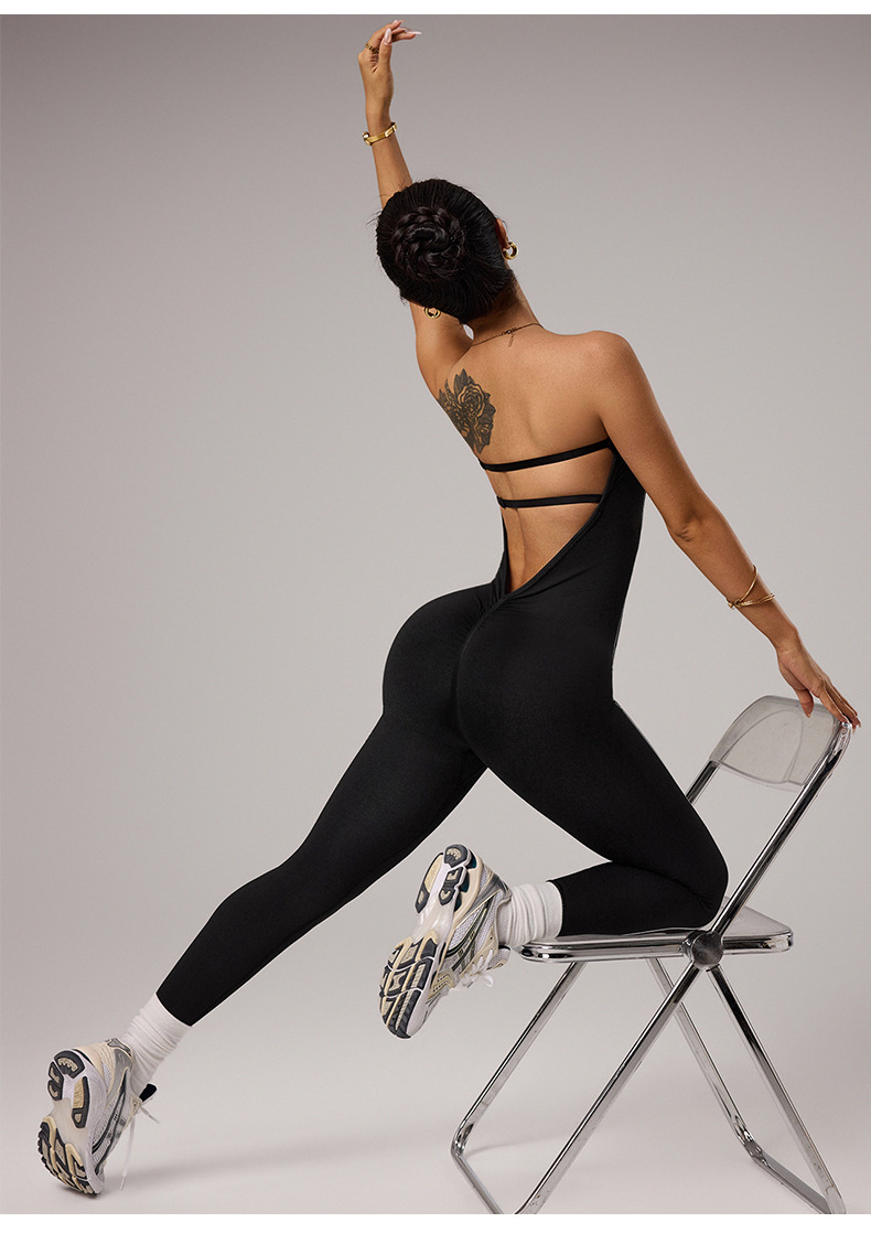 跨境一字肩抹胸式滴胶防滑运动连体裤女后V腰修身收腹提臀连体衣详情14