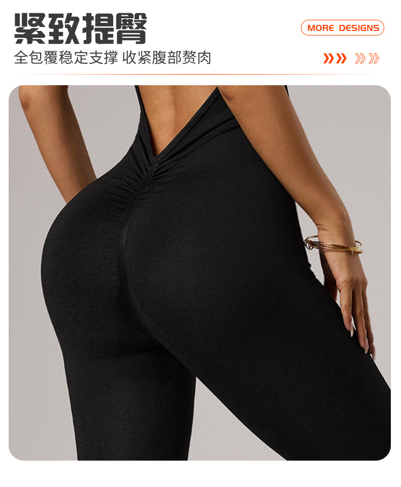 跨境一字肩抹胸式滴胶防滑运动连体裤女后V腰修身收腹提臀连体衣详情5