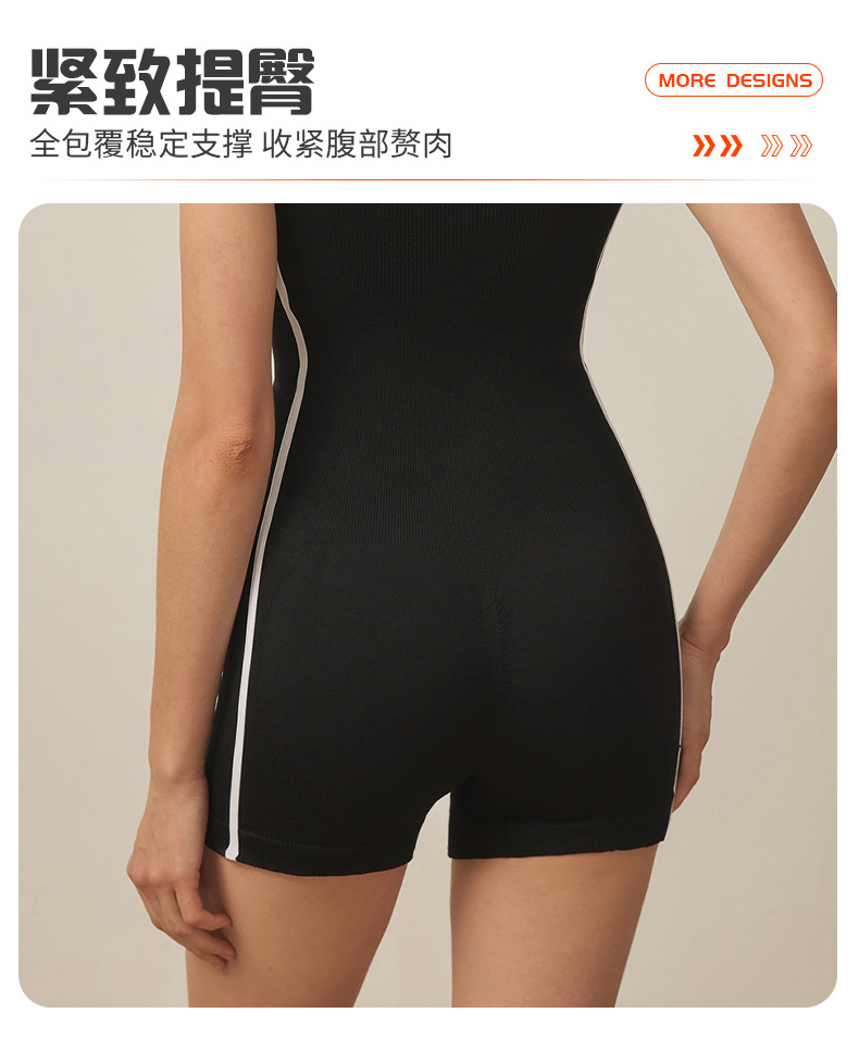 欧美拉链运动连体短裤女螺纹紧身撞色时尚立领无缝瑜伽健身连身衣详情5