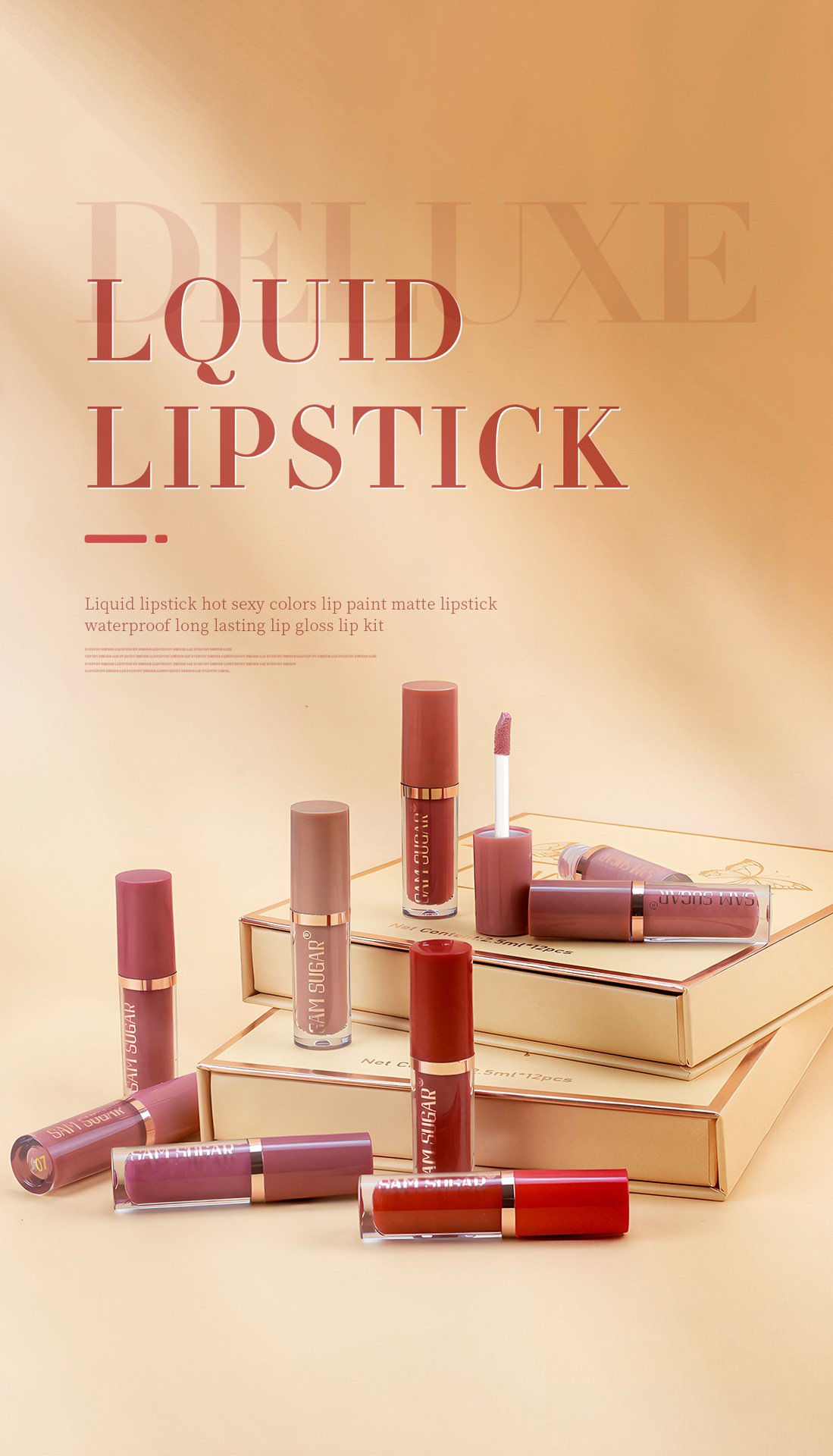 SAM Sugar 12-color Book Lip Gloss Set Matte Matte non-stick Cup Lip Gloss Lipstick Cross-border Makeup wholesale pic 2