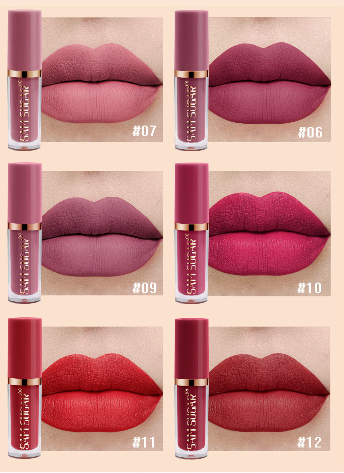 SAM Sugar 12-color Book Lip Gloss Set Matte Matte non-stick Cup Lip Gloss Lipstick Cross-border Makeup wholesale pic 12
