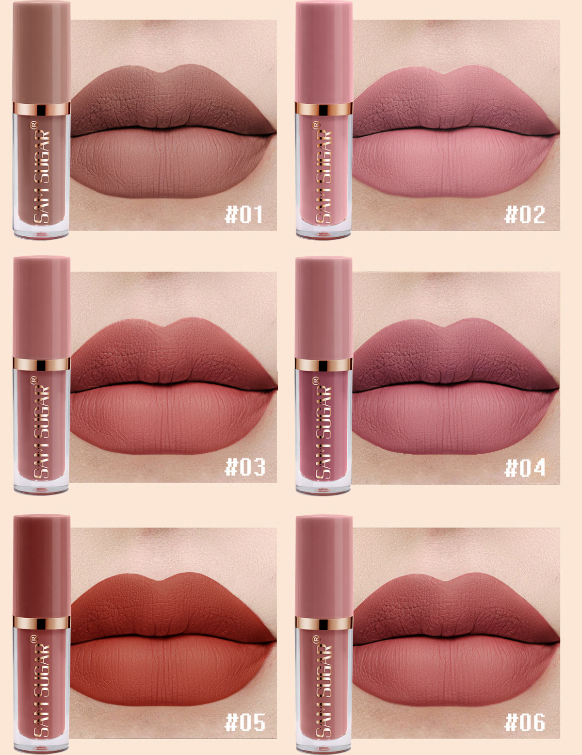 SAM Sugar 12-color Book Lip Gloss Set Matte Matte non-stick Cup Lip Gloss Lipstick Cross-border Makeup wholesale pic 11