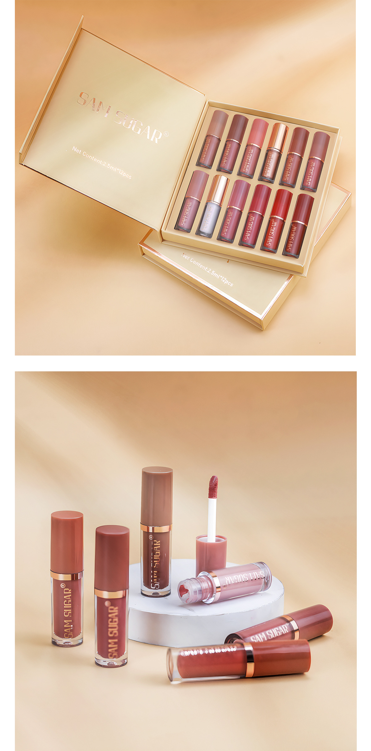 SAM Sugar 12-color Book Lip Gloss Set Matte Matte non-stick Cup Lip Gloss Lipstick Cross-border Makeup wholesale pic 16