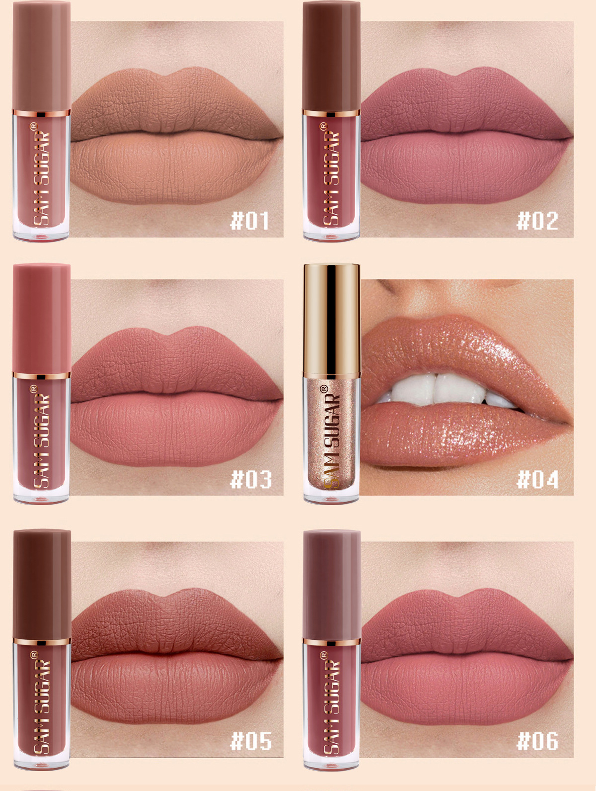 SAM Sugar 12-color Book Lip Gloss Set Matte Matte non-stick Cup Lip Gloss Lipstick Cross-border Makeup wholesale pic 7