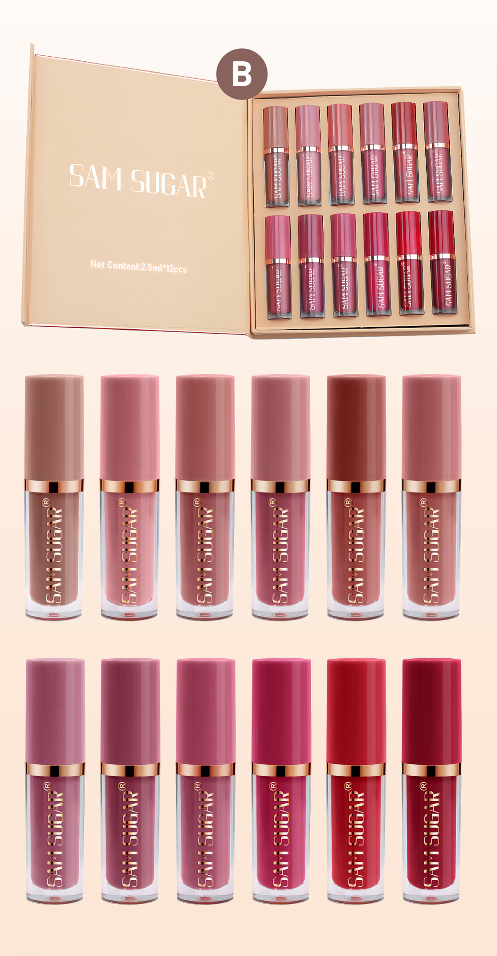 SAM Sugar 12-color Book Lip Gloss Set Matte Matte non-stick Cup Lip Gloss Lipstick Cross-border Makeup wholesale pic 10