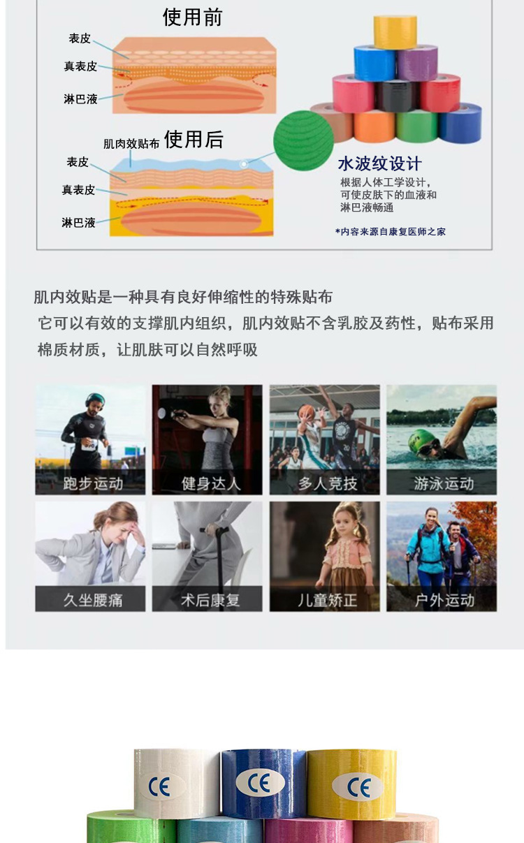 震轩肌肉贴肌肉绷带肌疗贴运动绷带现货弹力性胶带提拉胸贴护膝肘详情7
