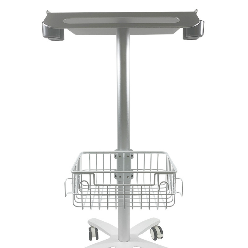 Foreign trade medical manual trolley, lifting type ultrasound trolley with storage basket, medical equipment trolley pic 3