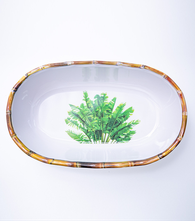 绿色植物图案椭圆形果盘干果摆放盘坚果分隔容器竹制餐具详情4