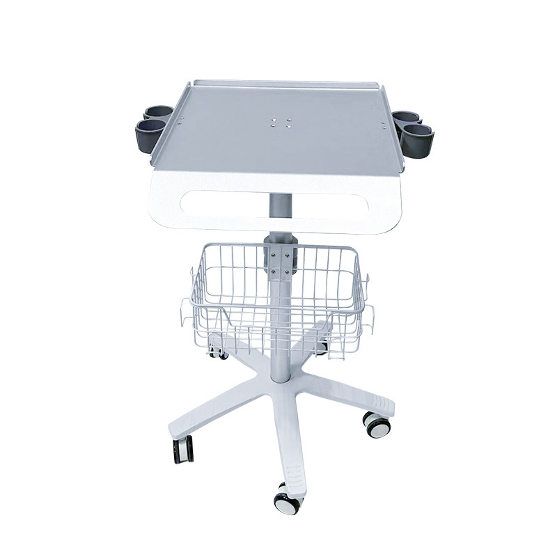 Foreign trade medical manual trolley, lifting type ultrasound trolley with storage basket, medical equipment trolley pic 4