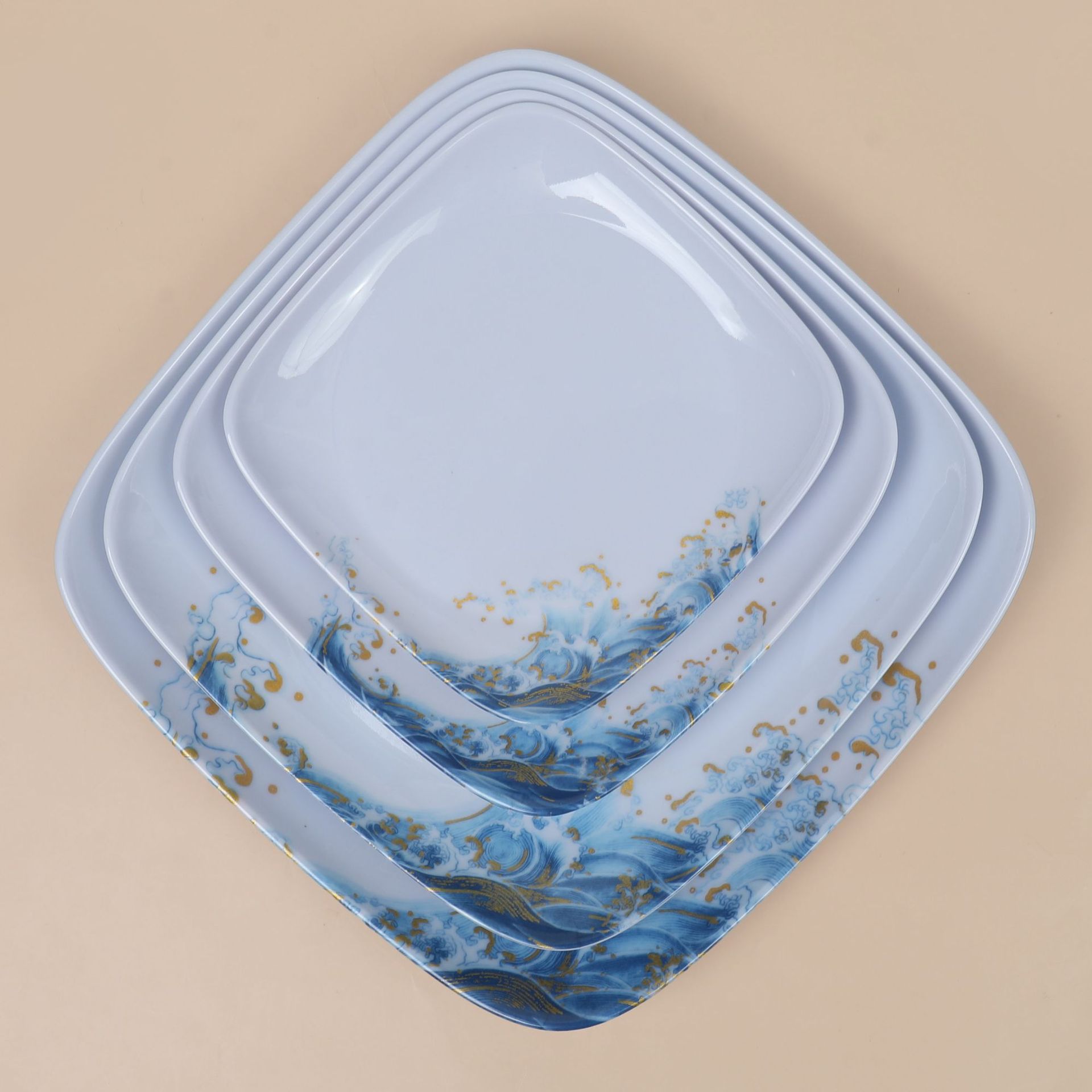 Printed pattern melamine material plate, square fast food plate, commercial hotel, Western restaurant buffet plate pic 5