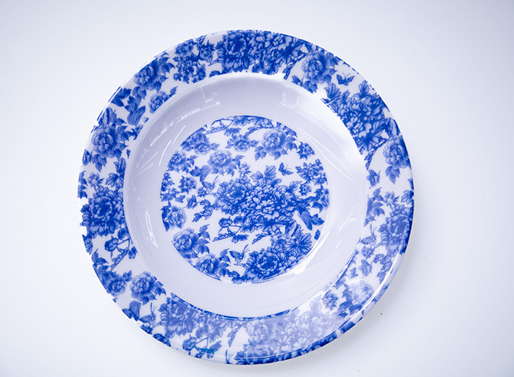 Round blue and white printed pattern fish serving plate for restaurants and kitchens, eco-friendly, simple and multi-color home dining plate pic 4