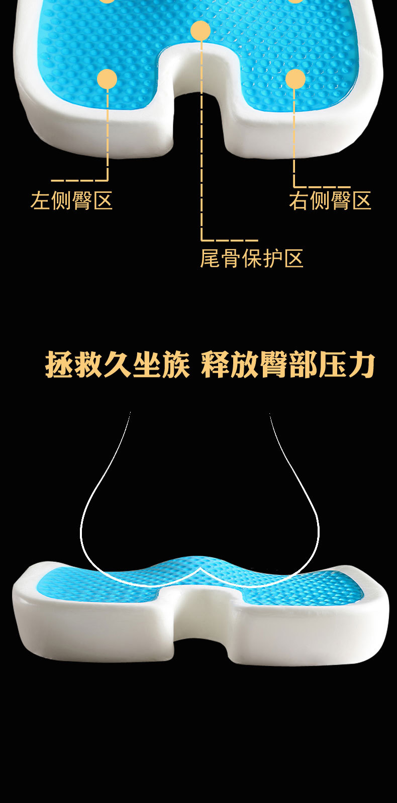 亚马逊慢回弹办公室坐垫凝胶坐垫汽车坐垫记忆棉释压印制logo详情3