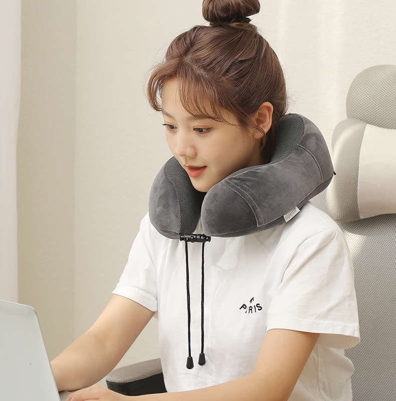 Memory foam U-shaped pillow, slow rebound nap neck pillow, portable travel airplane neck pillow for export pic 4