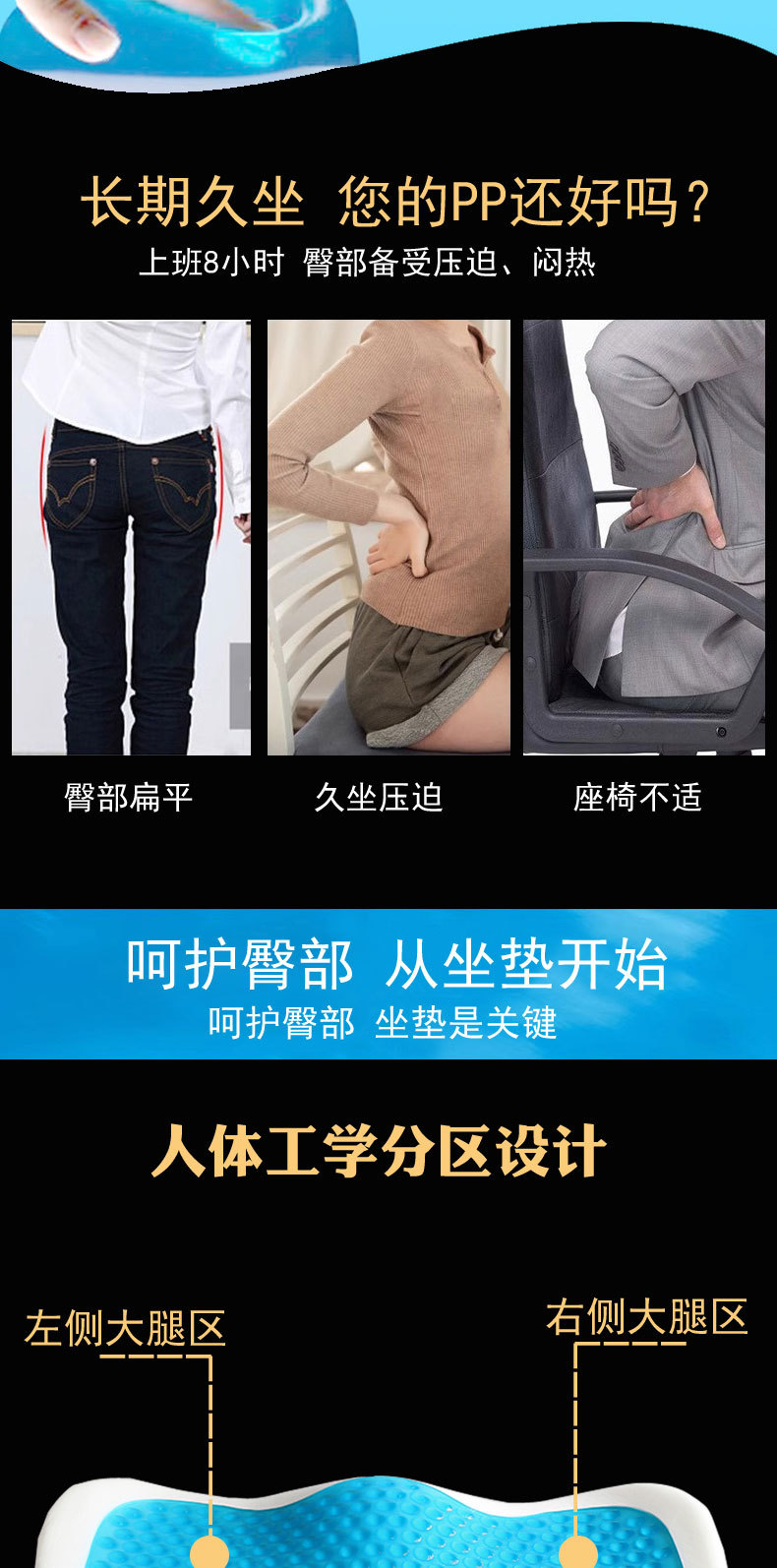 亚马逊慢回弹办公室坐垫凝胶坐垫汽车坐垫记忆棉释压印制logo详情2