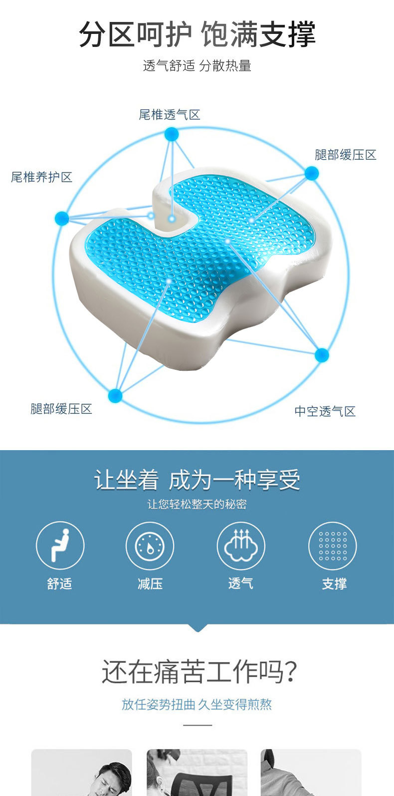 亚马逊慢回弹办公室坐垫凝胶坐垫汽车坐垫记忆棉释压印制logo详情5