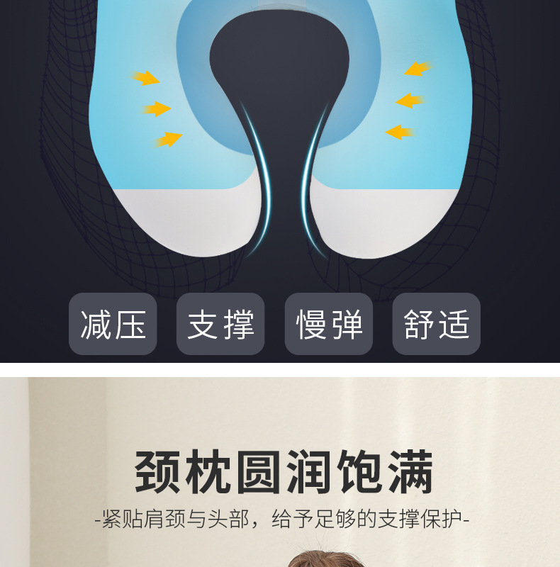 Memory foam U-shaped pillow, slow rebound nap neck pillow, portable travel airplane neck pillow for export pic 3