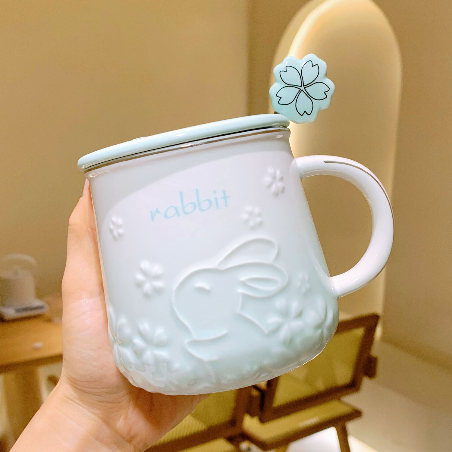 高颜值陶瓷杯子带盖带勺子马克杯家用办公室水杯情侣早餐杯伴手礼详情3