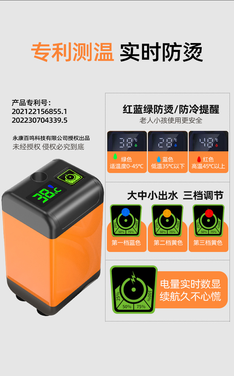 户外露营宿舍租房神器 智能电动洗澡水泵 免装免插电家用便捷花洒详情4