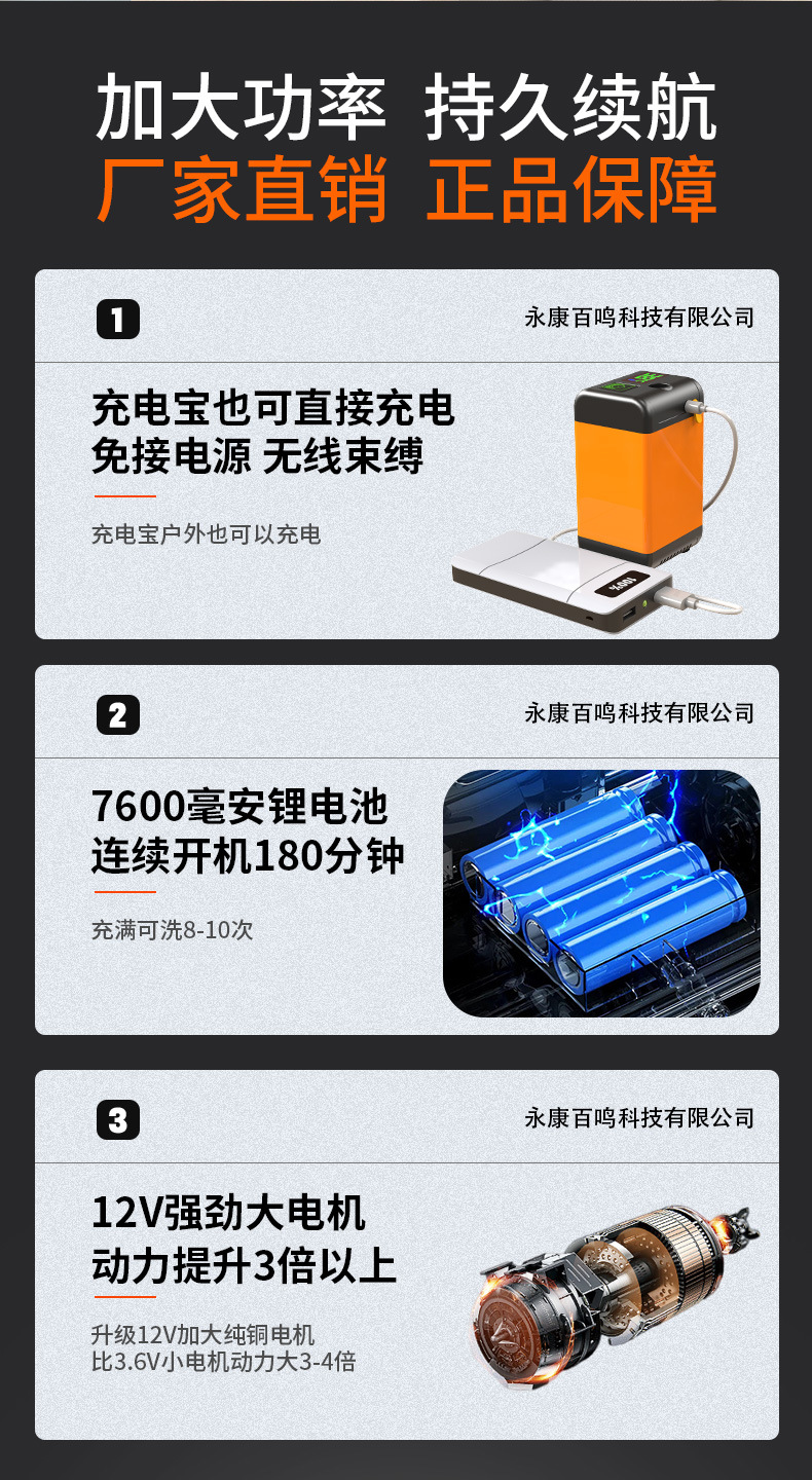 户外露营宿舍租房神器 智能电动洗澡水泵 免装免插电家用便捷花洒详情2
