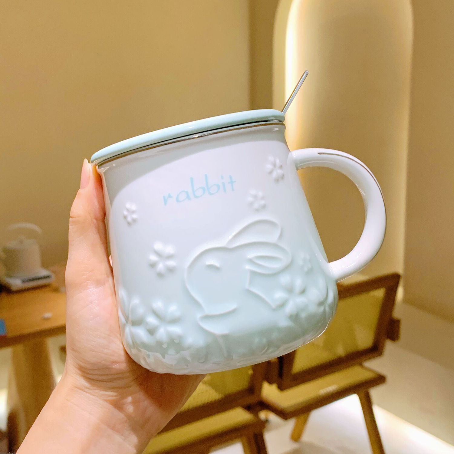 高颜值陶瓷杯子带盖带勺子马克杯家用办公室水杯情侣早餐杯伴手礼详情8