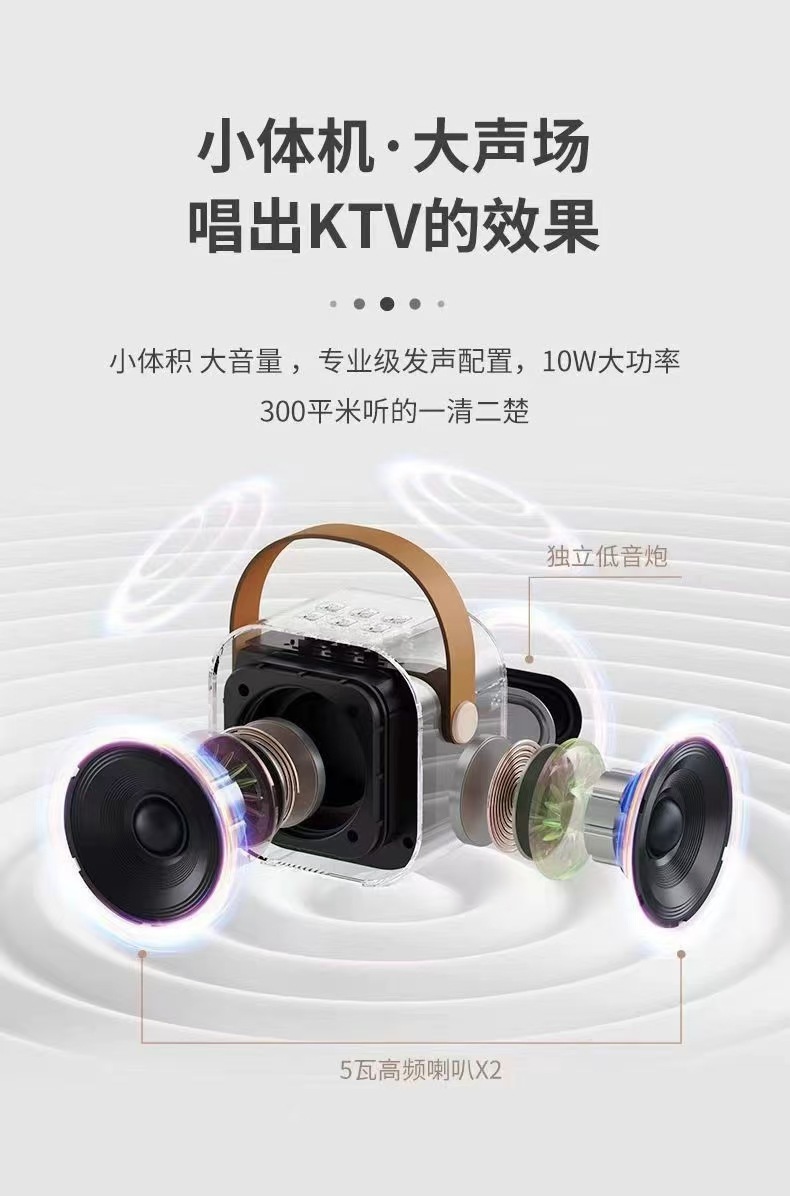 爆款跨境K12蓝牙音响户外便携式小音箱K歌娱乐无线话筒家庭KTV音详情1