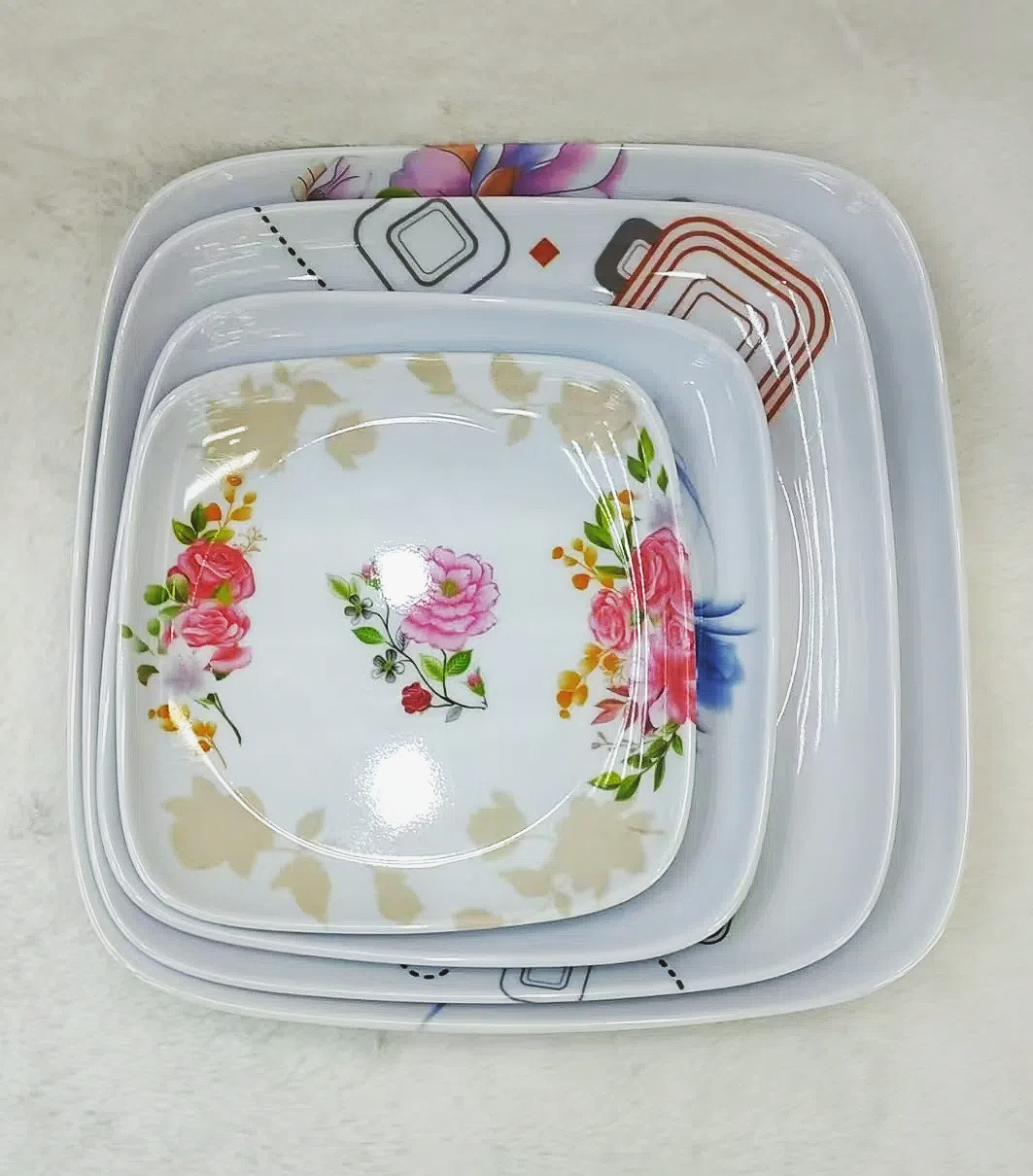 Cross-border A5 food-grade melamine plate, porcelain imitation square plate, commercial and household auspicious pattern square plate factory direct sales pic 2