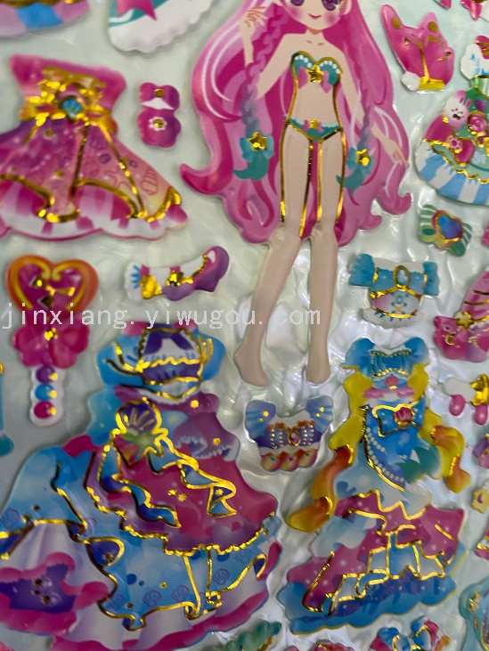 Colorful gilded cartoon princess dress-up 3D reward bubble stickers DIY notebook photo album stickers pic 11