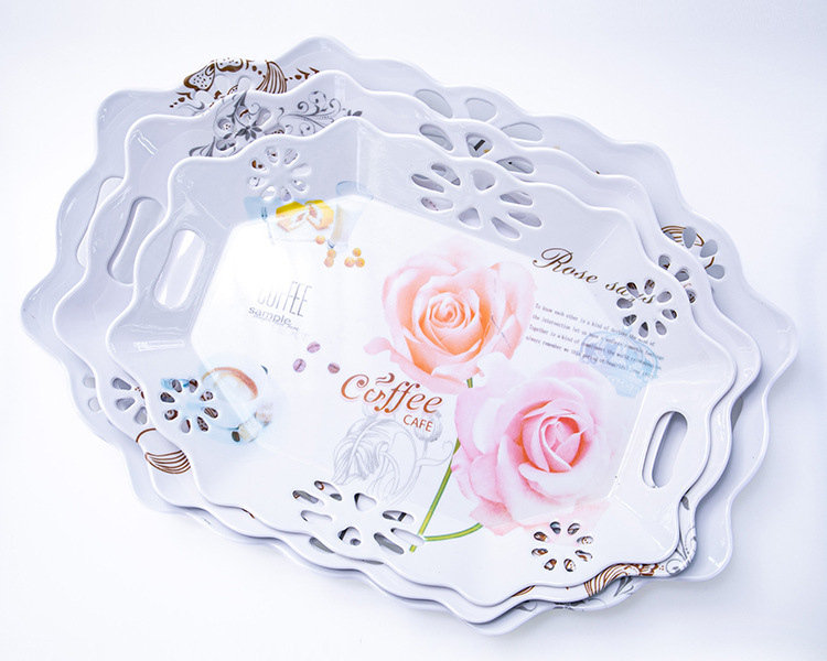 Cross-border melamine tableware, imitation porcelain lace plates, barbecue skewer plates, wavy edge square plates, hotel supplies in stock and available for wholesale pic 2